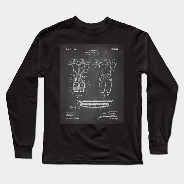 Football Pads Patent - Football Player Coach Team Art - Black Chalkboard Long Sleeve T-Shirt by patentpress